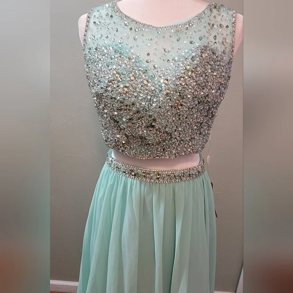 Dancing Queen Mint Green Two-Piece Prom Dress - Picture 4 of 6